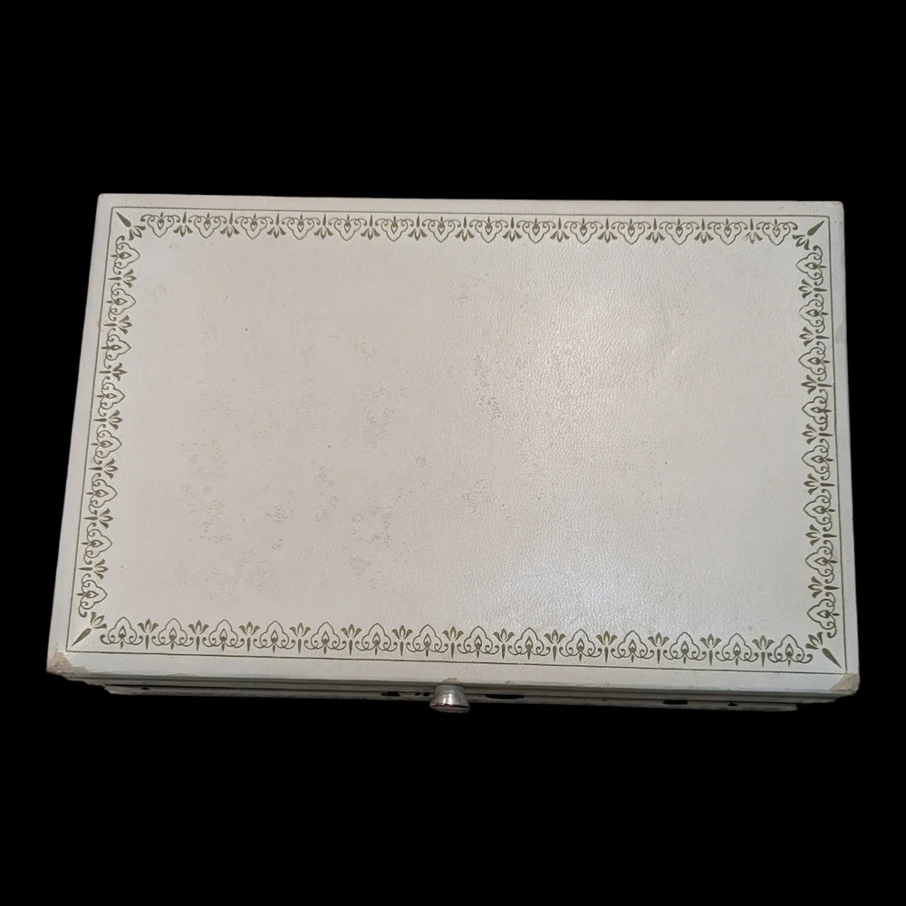 60s Mele & Co. Large Cream W Blue Interior, 3 Tiered, Pop Out Drawer Jewelry Box